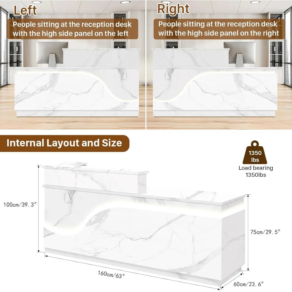 Modern Reception Desk with Locking Drawers LED Light Strip Office Counter