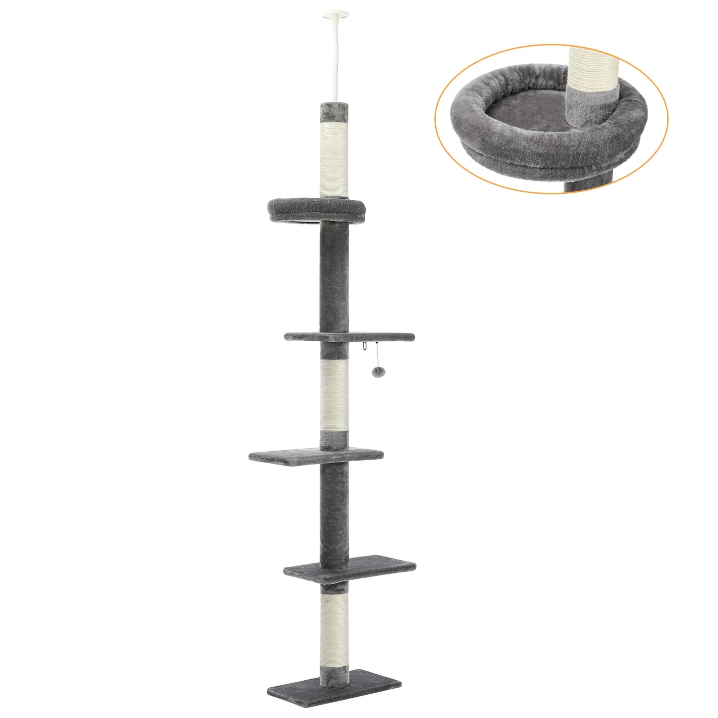 Adjustable Height Cat Tree Indoor Floor to Ceiling Tower Scratching Post