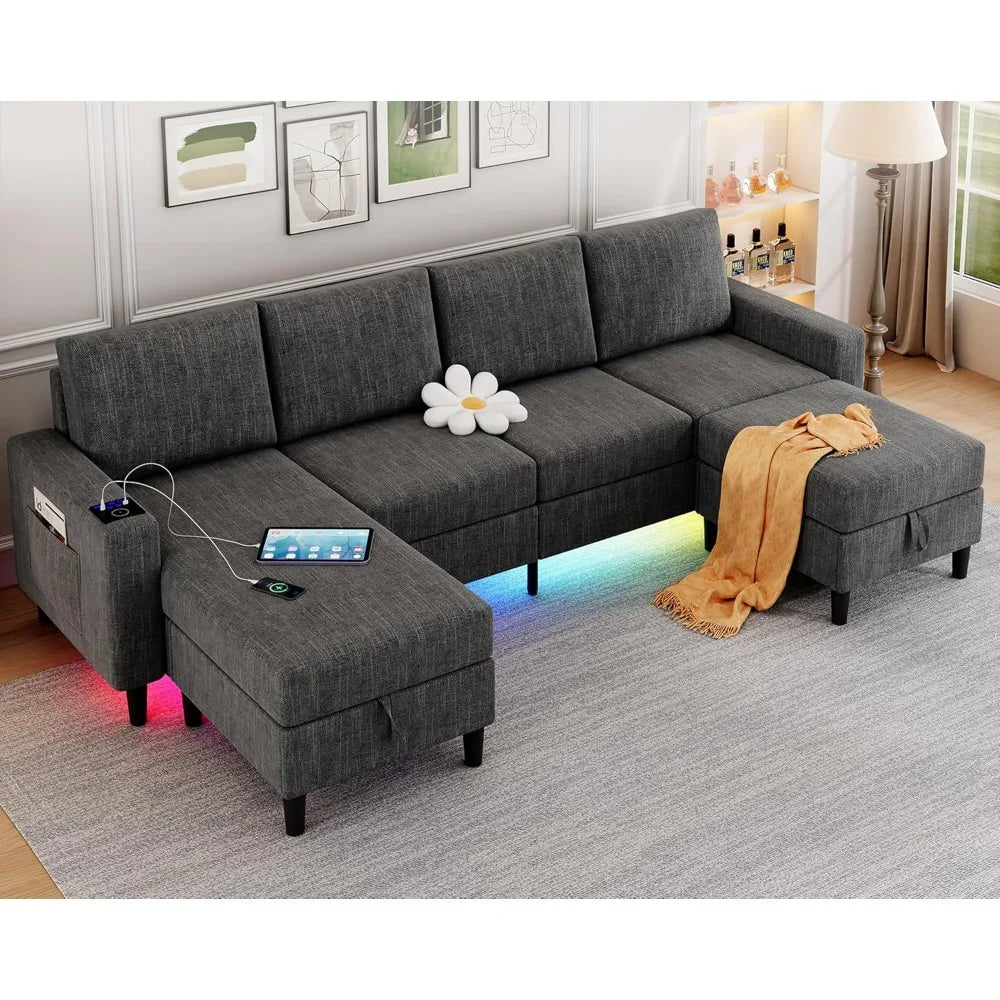 Ljustra U Shaped Sectional Sofa with Wireless Charging for Living Room