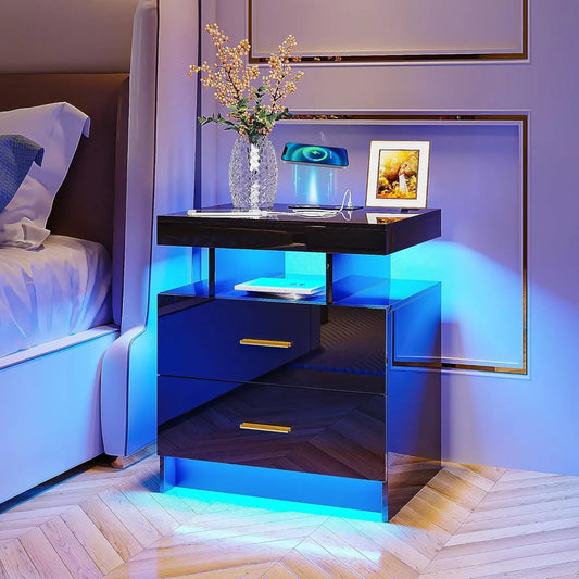 Auto LED Nightstand Wireless Charging USB Ports Floating Bedside Table