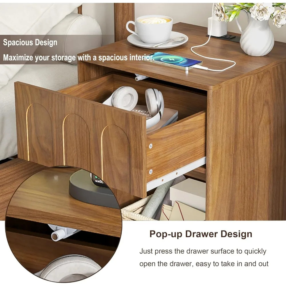 Nightstands Set of 2 Modern Wooden Bedside Table Organizer with Drawer
