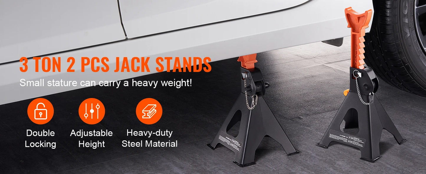 Ljustra 3 Ton Car Jack Stands Adjustable Double Locking SUV Pickup Truck