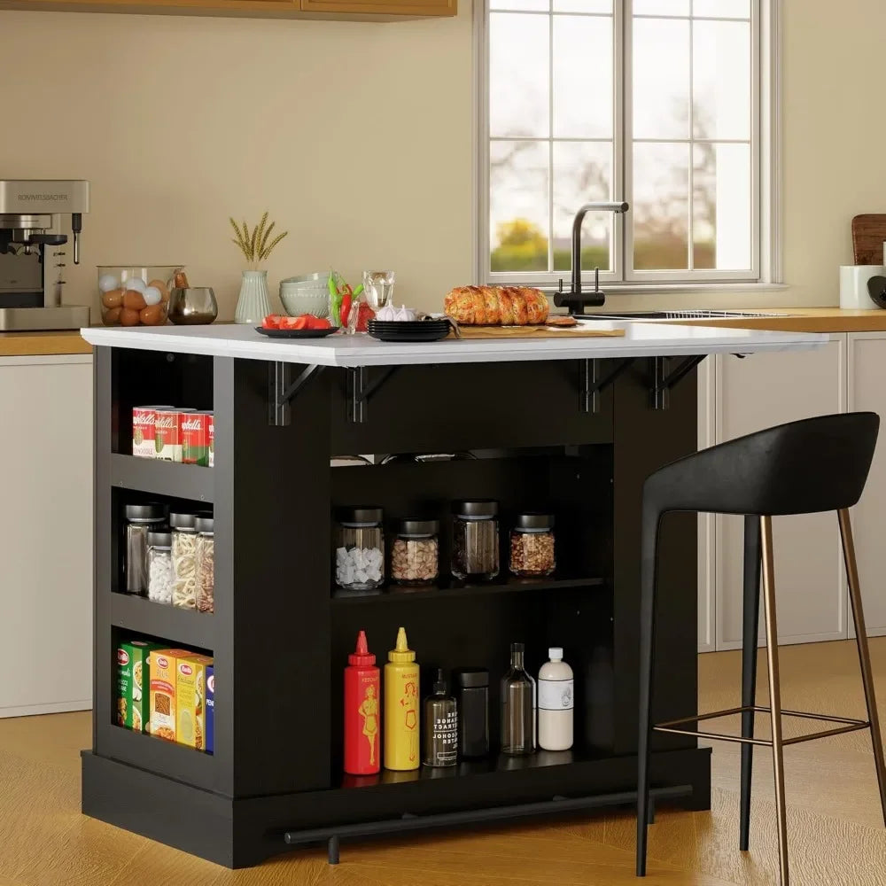 Large Kitchen Island with Storage Power Outlet Adjustable Shelves