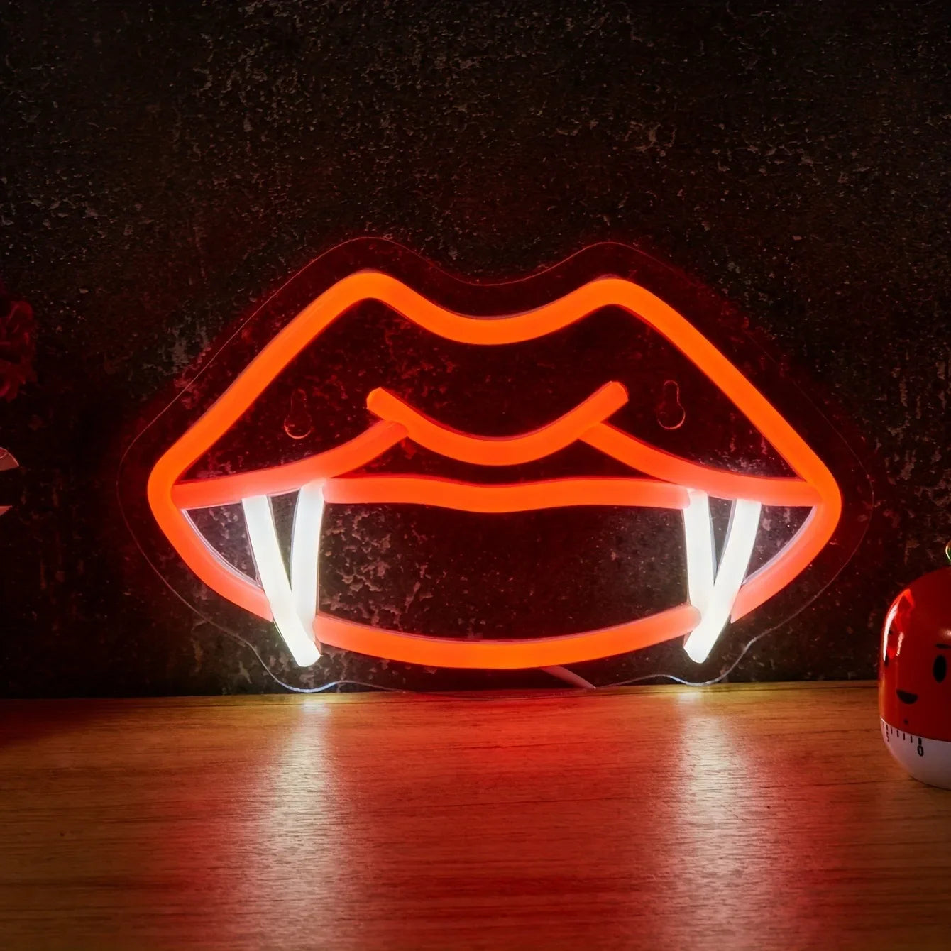 Neon Vampire Teeth Lips LED Light Gothic Style Wall Decoration
