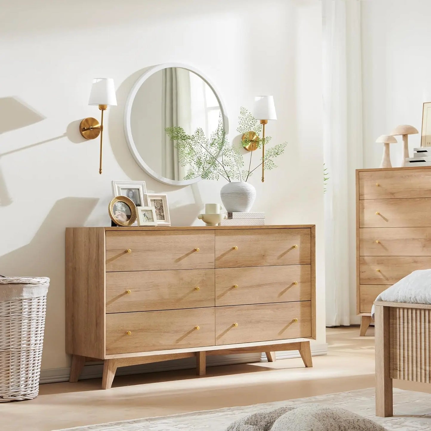 6 Drawer Dresser Mid Century Modern Chest of Drawers Wood Organizer