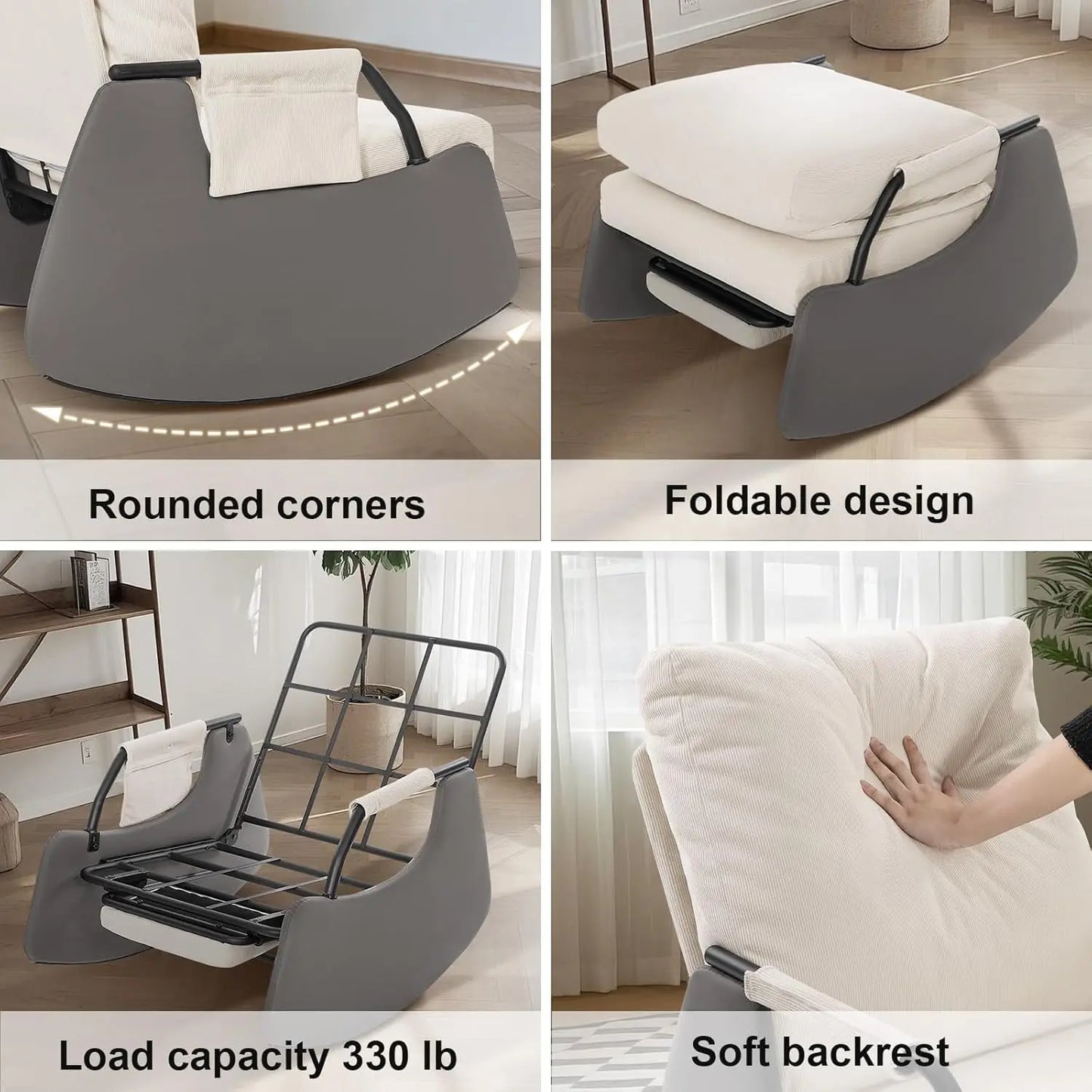 Ljustra Rocking Recliner Chair Modern Sofa Upholstered Glider 3 Levels