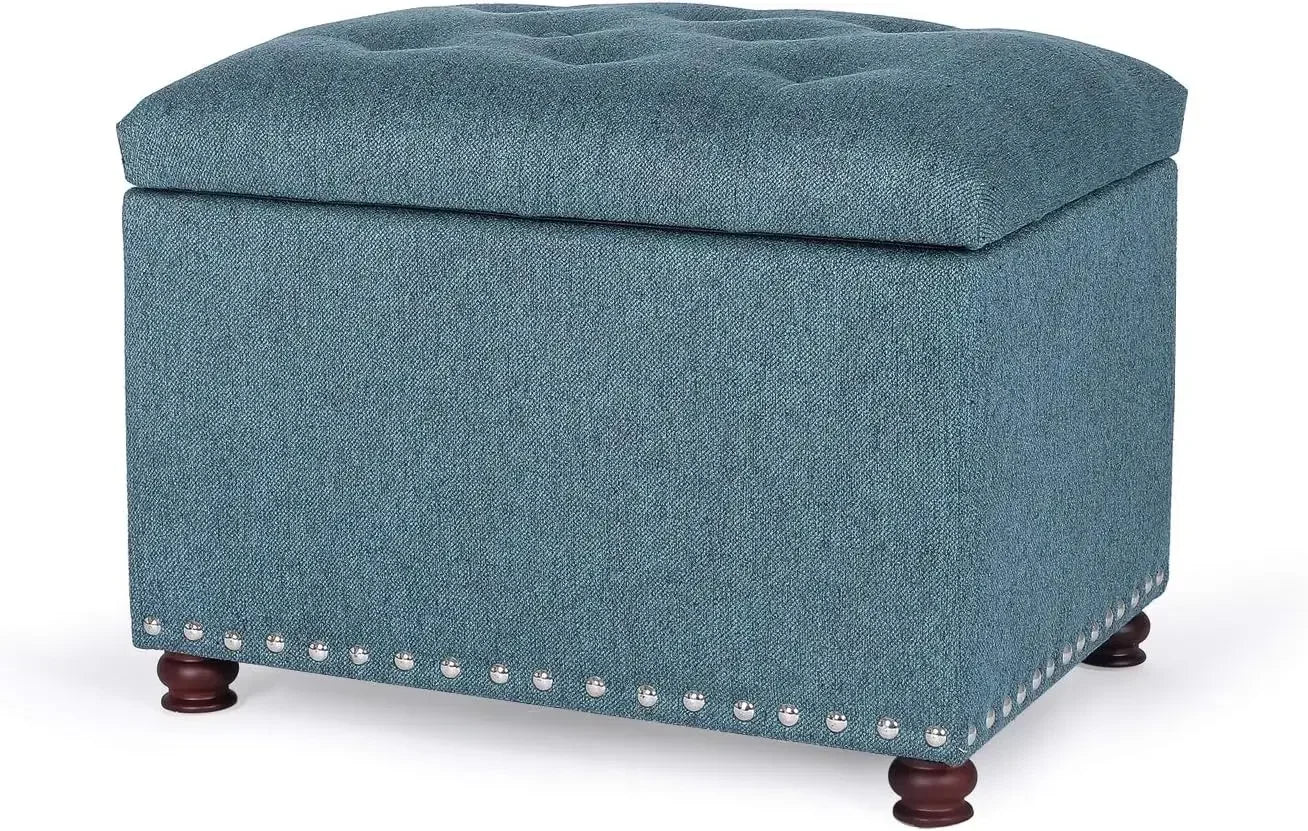 24 Inch Rectangle Lift Top Storage Ottoman Bench Velvet Tufted Stool