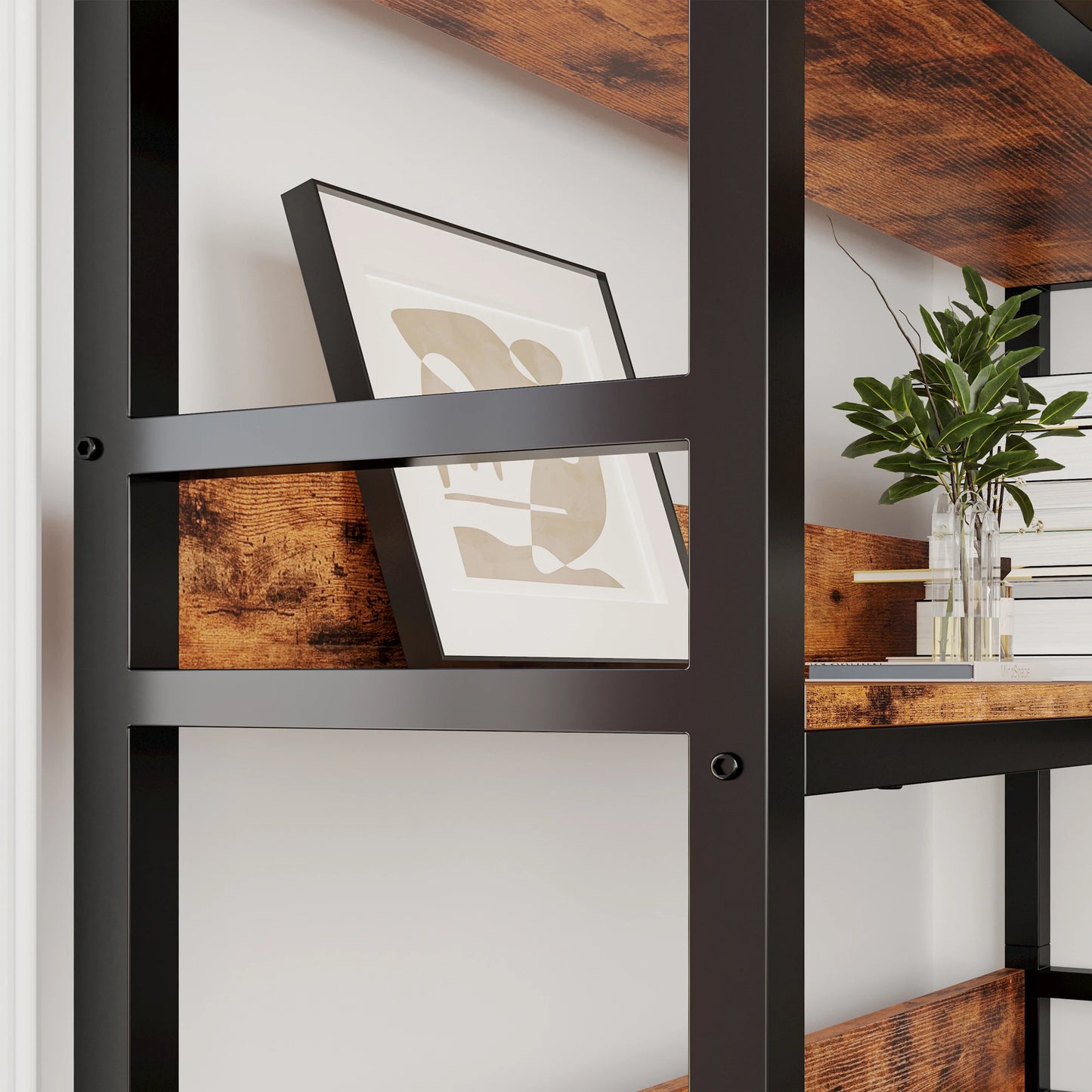 Ljustra Industrial 6 Tier Corner Bookshelf Etagere Metal Frame Storage Rack