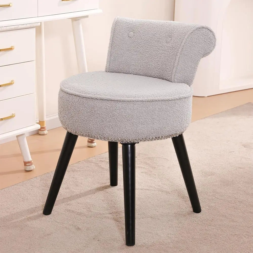 Vanity Chair with Back Tufted Upholstered Makeup Chair Wooden Legs