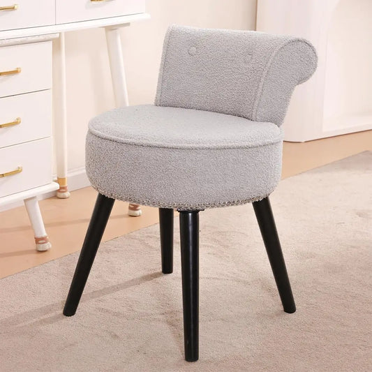 Vanity Chair with Back Tufted Upholstered Makeup Chair Wooden Legs