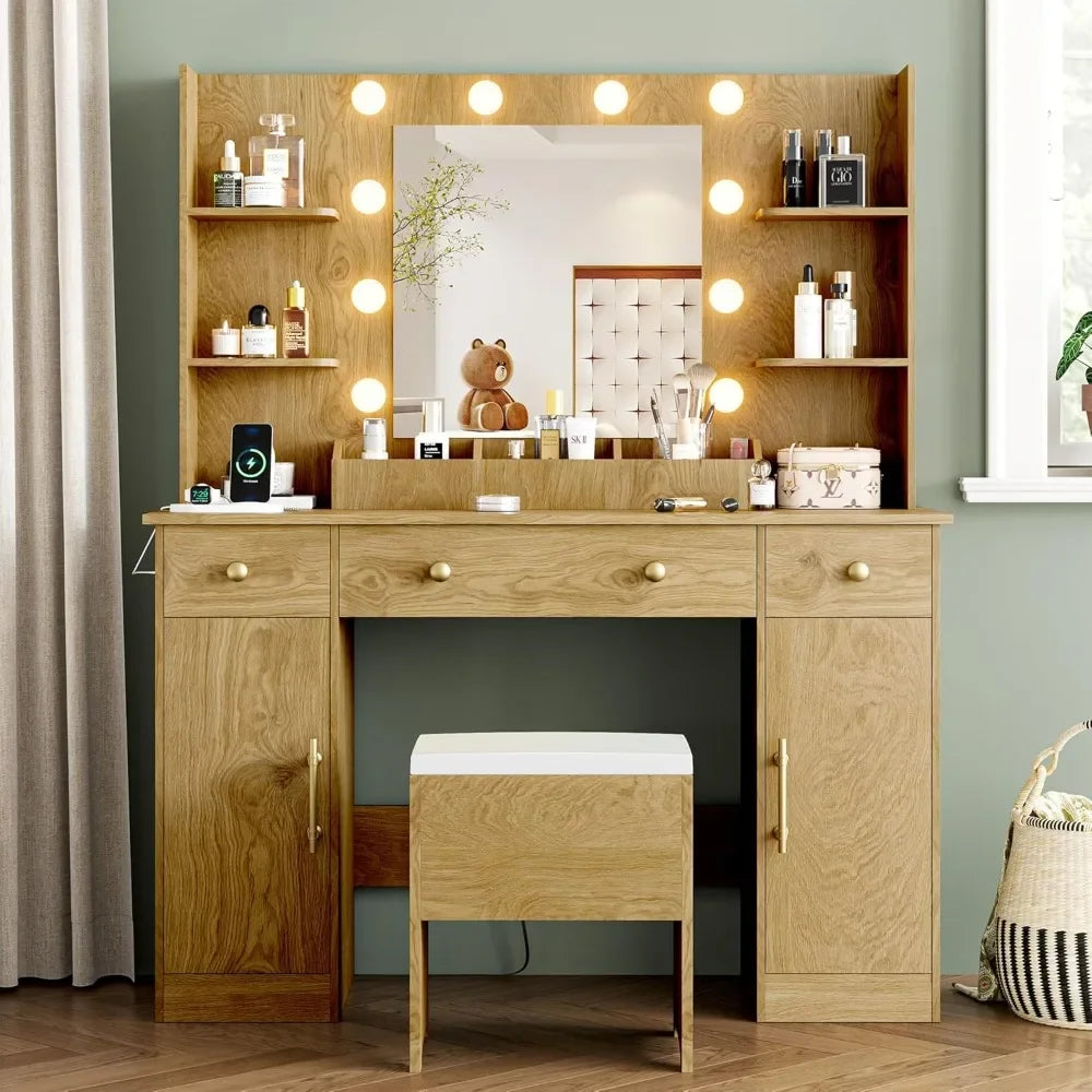 Vanity Desk with Mirror and Lights 43 Inch Makeup Table with Chair
