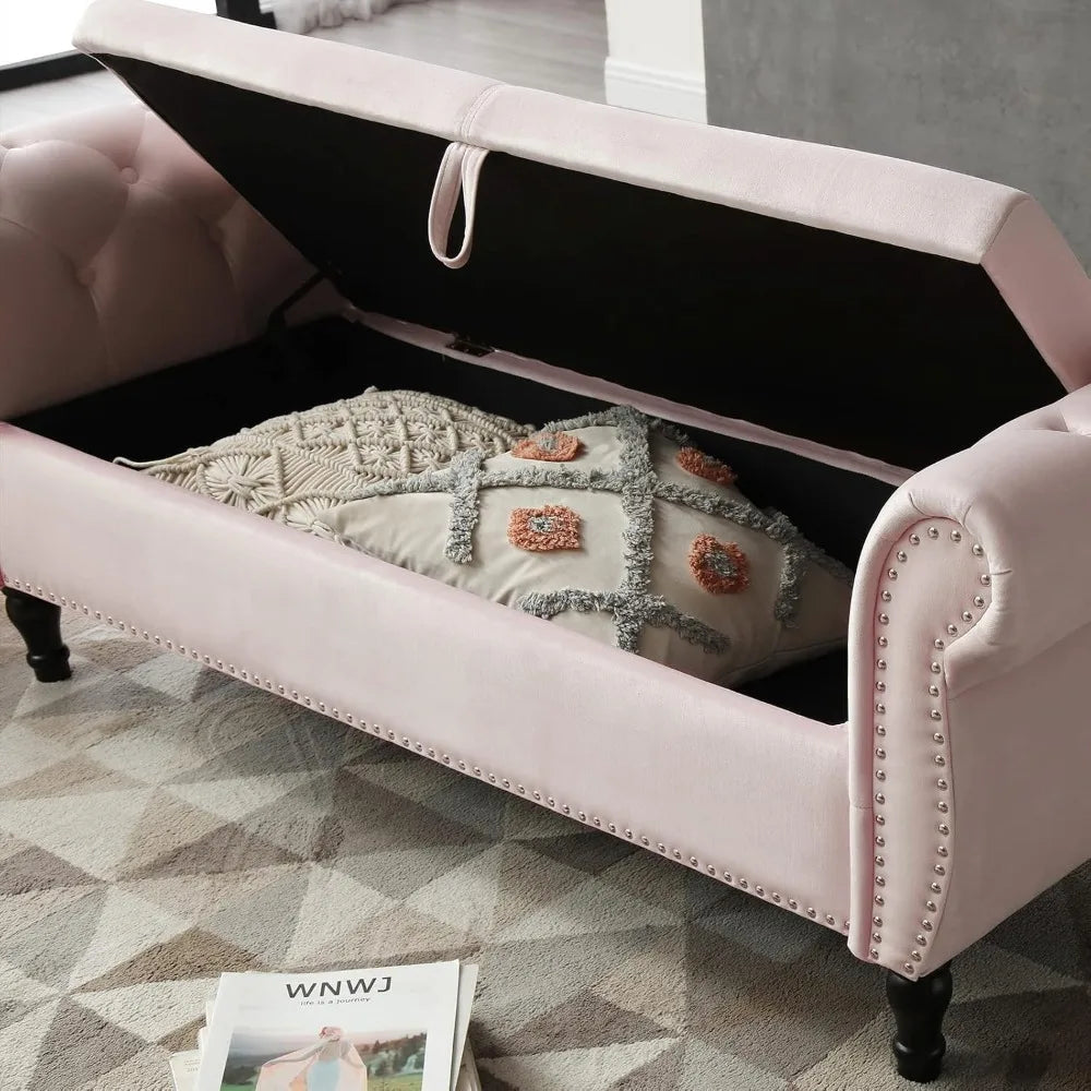 Ljustra Storage Bench Velvet Tufted Ottoman 63 Inch for Bedroom Entryway