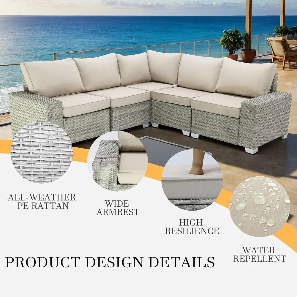 Ljustra Outdoor Patio Furniture Set 6 Pieces Wicker Sectional Sofa Set