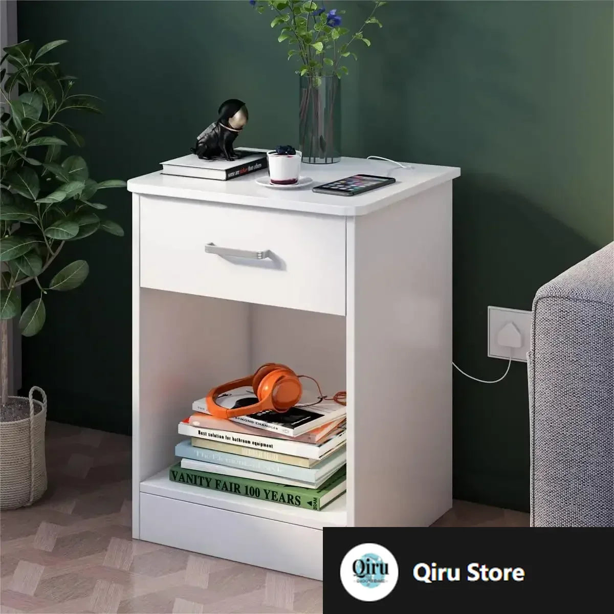 2 Tier Nightstand with Drawer Modern End Table for Bedroom Living Room