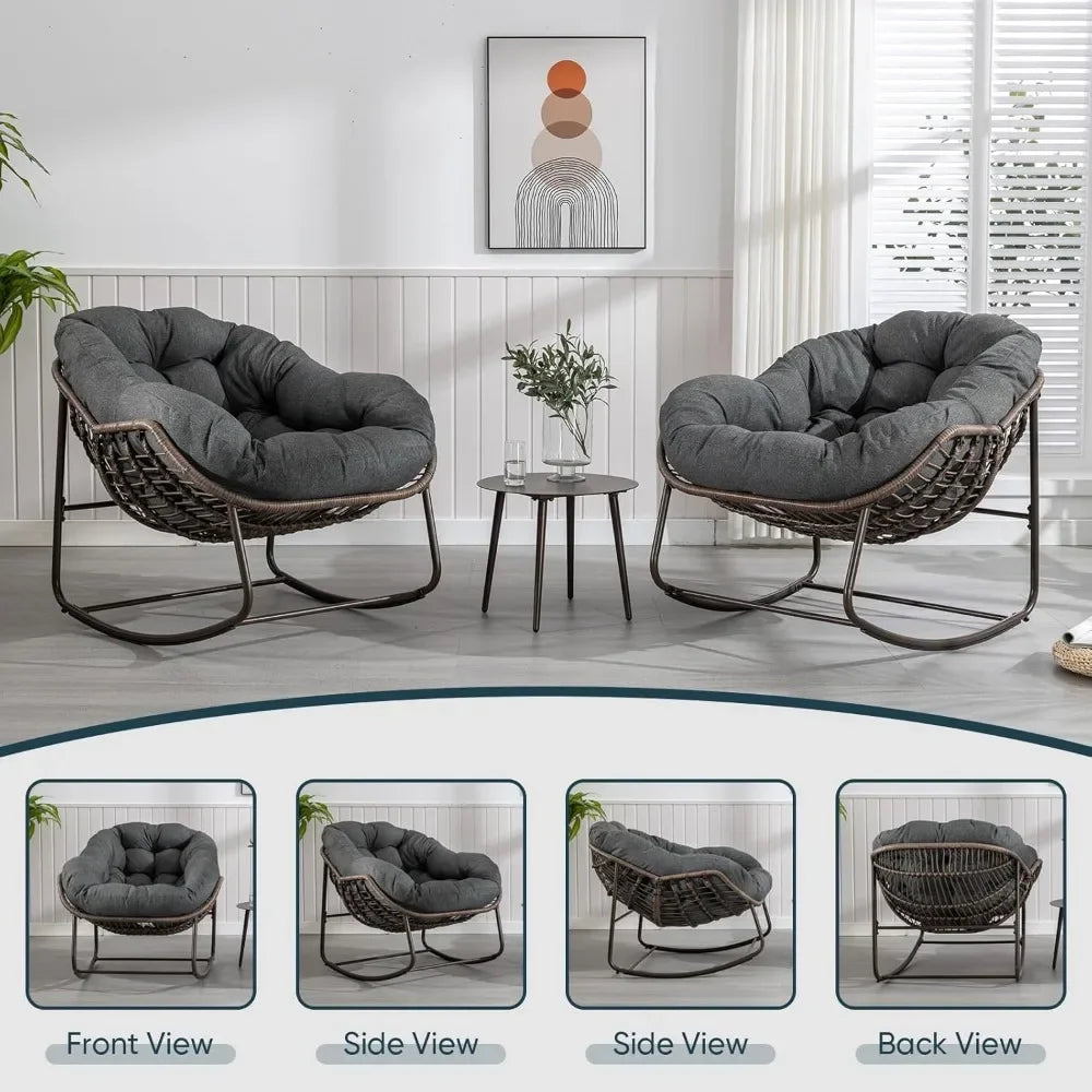 Outdoor Rocking Chair Oversized Wicker Egg Rocker for Patio or Indoor