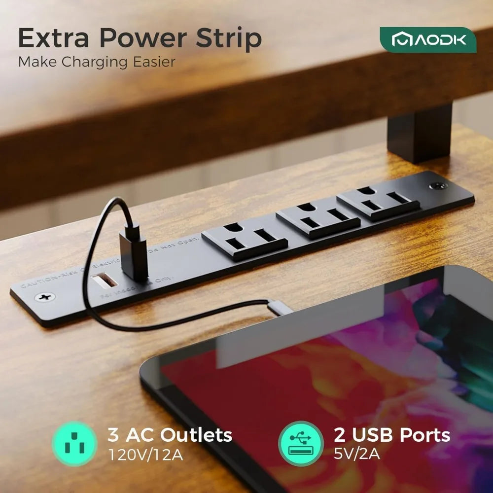 Electric Standing Desk with Drawers Keyboard Tray Power Outlets LED Lights