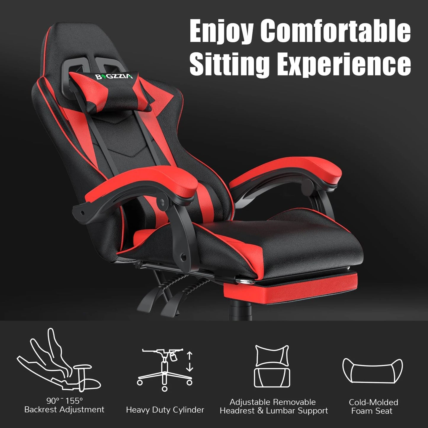 Gaming Chair with Footrest Ergonomic Adjustable Lumbar Support Chair