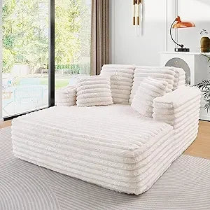 Ljustra 56" Oversized Chaise Lounge Chair Plush Faux Fur Sofa Bed