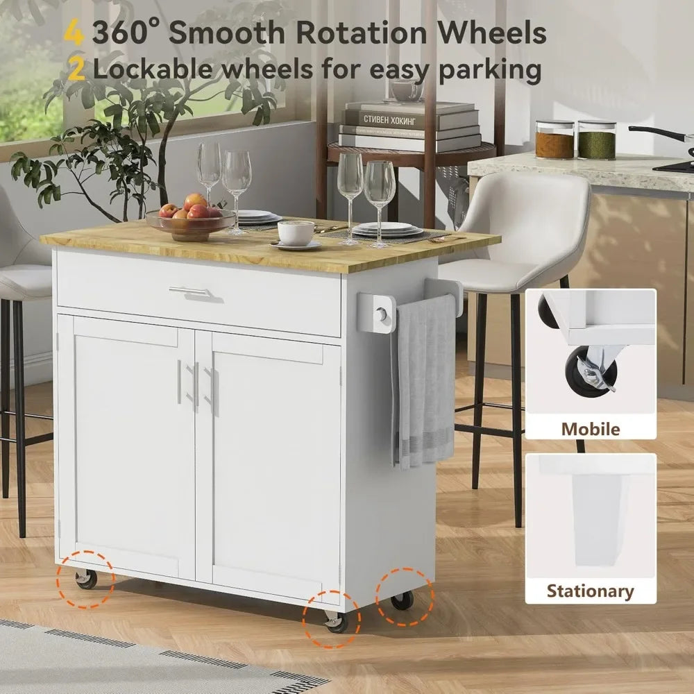 Small Kitchen Island Cart on Wheels Drop Leaf Countertop Storage