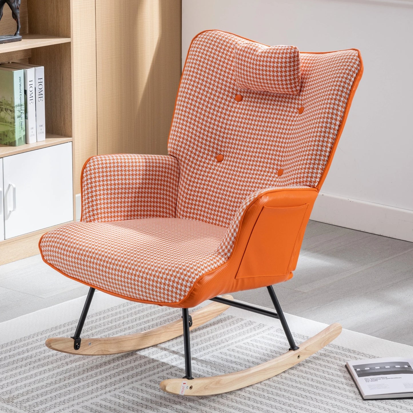 Modern Nursery Rocking Chair Upholstered Glider High Backrest Armchair