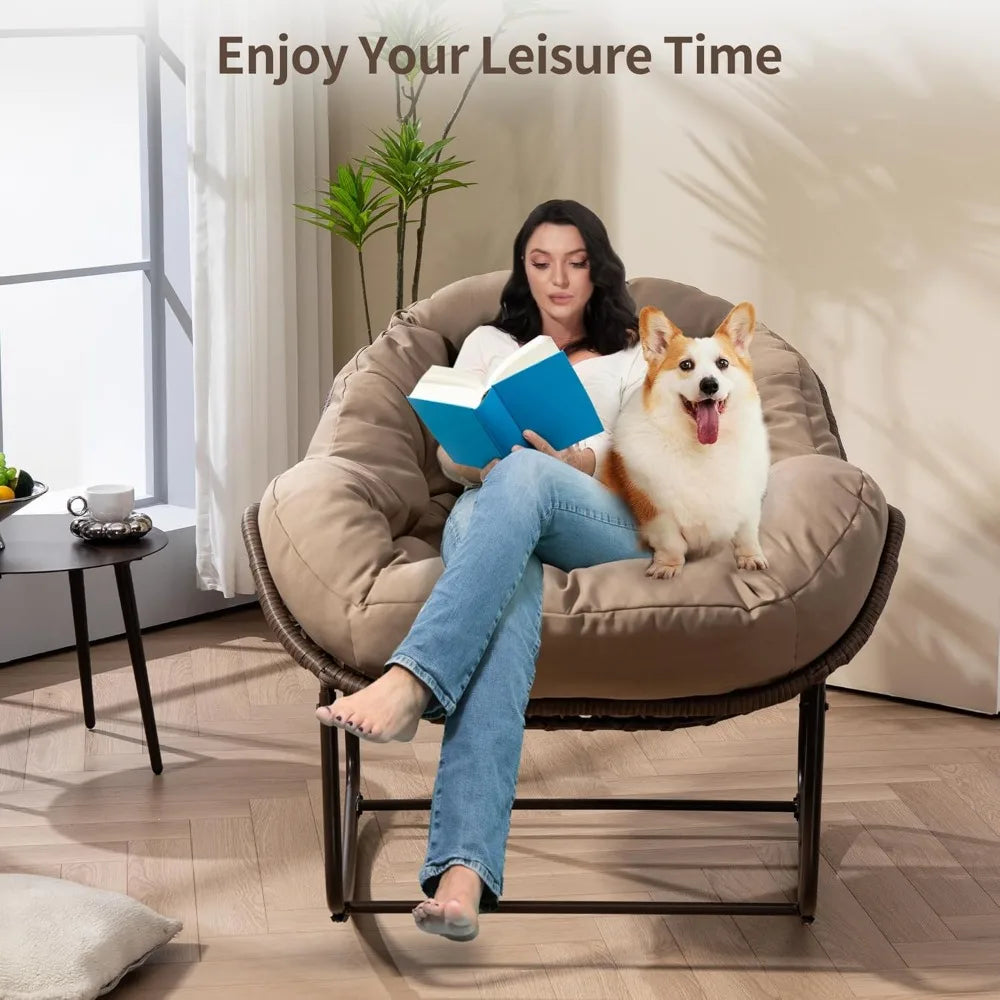 Oversized Papasan Rocking Chair Indoor Outdoor with Padded Cushion