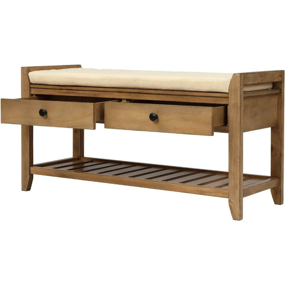 Entry Storage Bench Shoe Rack with Cushioned Seat and Drawers