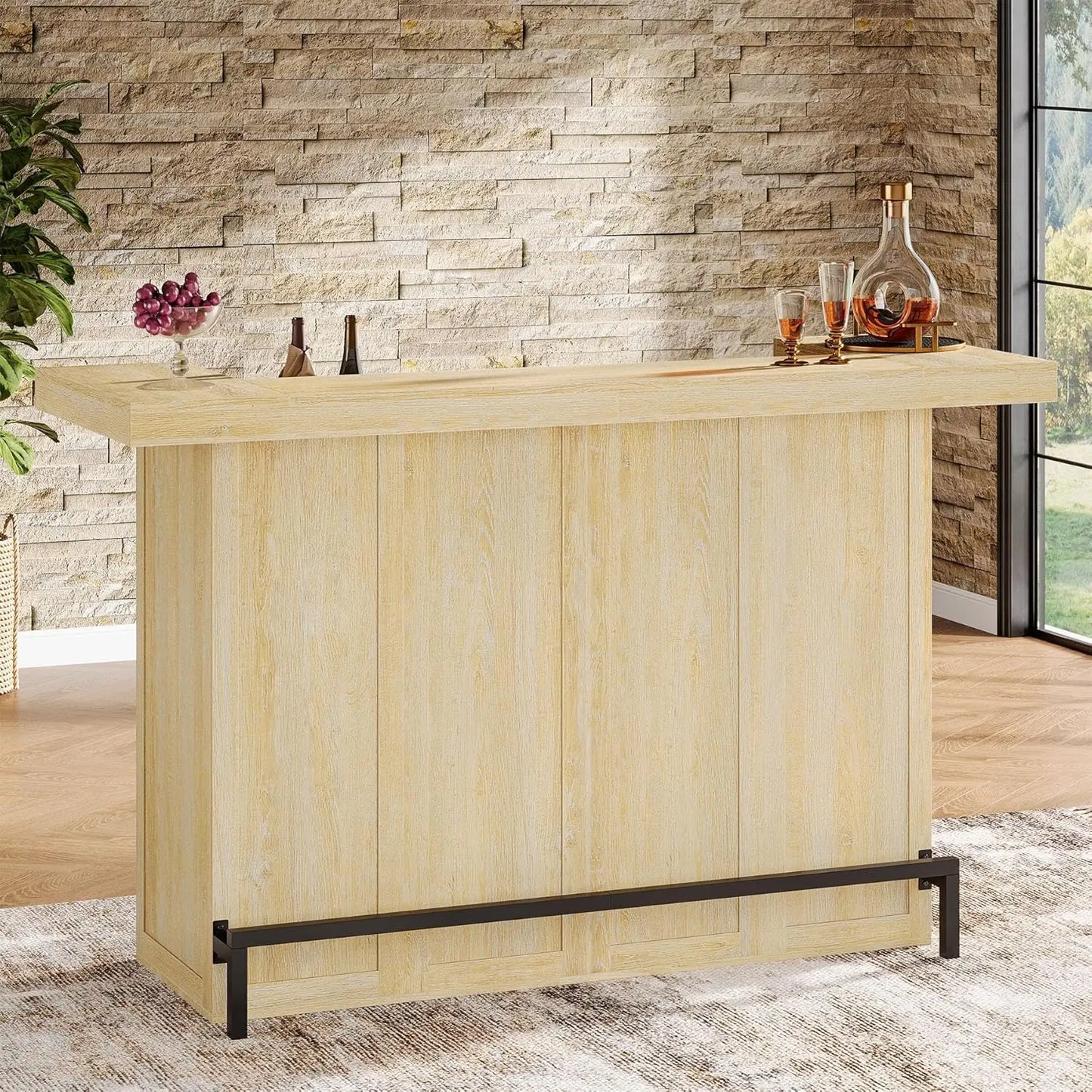 4-Tier Bar Table Large Modern Home Bar Cabinet with Wine Glass Holder