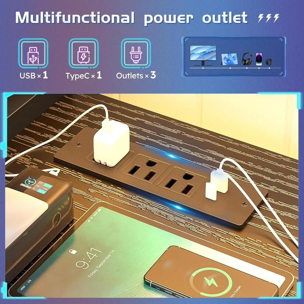 Ljustra Computer Desk with Drawers Storage Bag Power Outlets Monitor Stand