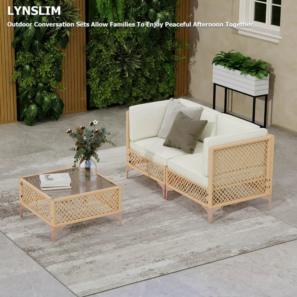 3 Piece Outdoor Patio Furniture Set All-Weather Wicker Sofa