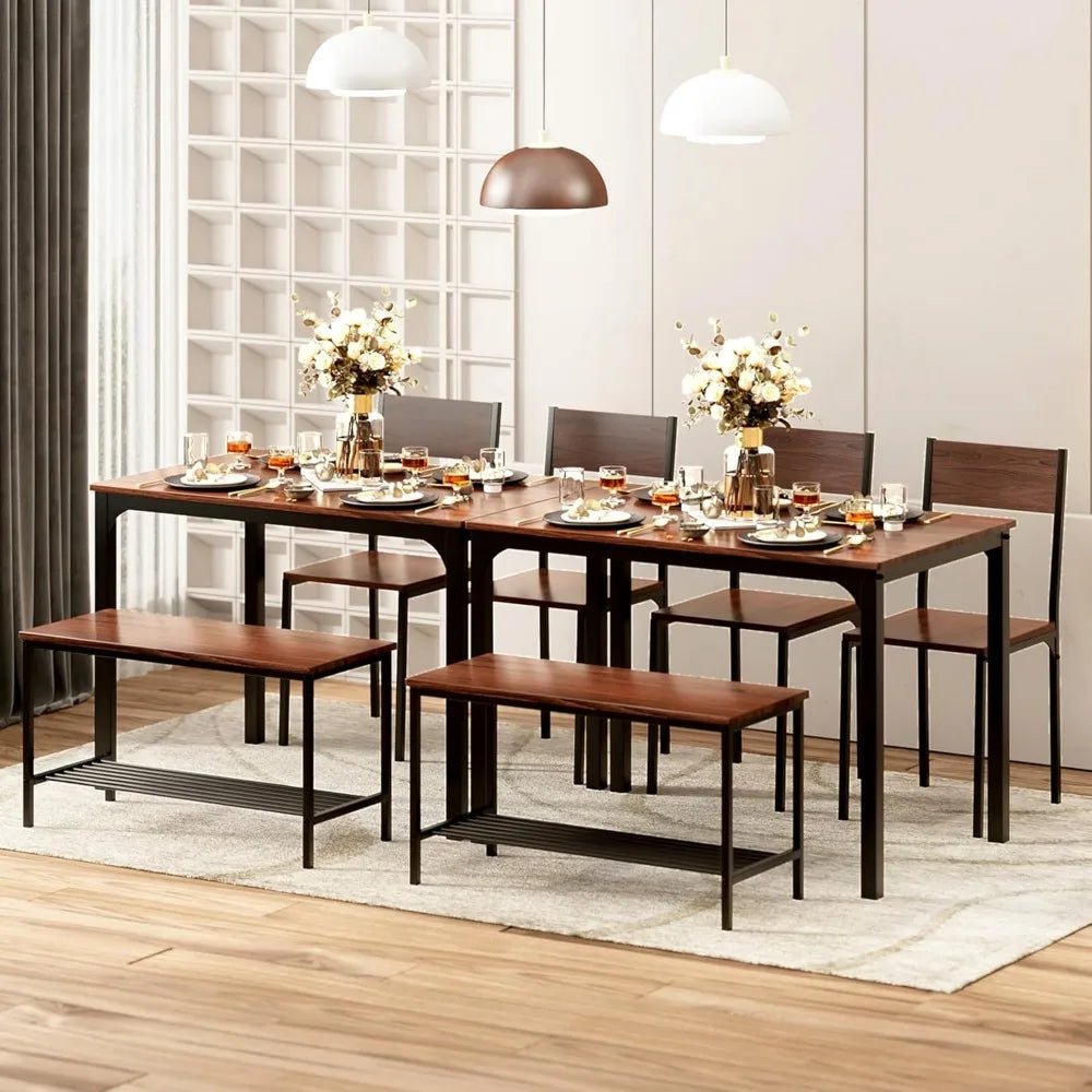 Modern 4-Piece Dining Table Set with Bench and Chairs for Kitchen