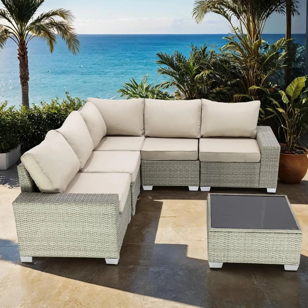 Ljustra Outdoor Patio Furniture Set 6 Pieces Wicker Sectional Sofa Set