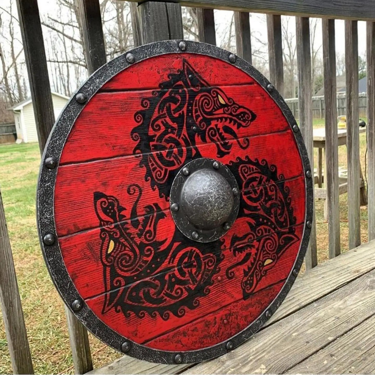 Unique Handcrafted Viking Wolf Warrior Wooden Shield Wall Decor