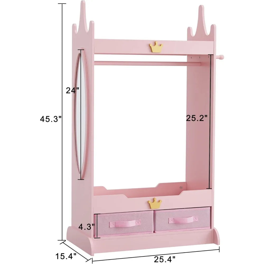 Kids Dress Up Storage Armoire with Mirror and Non-Woven Drawers