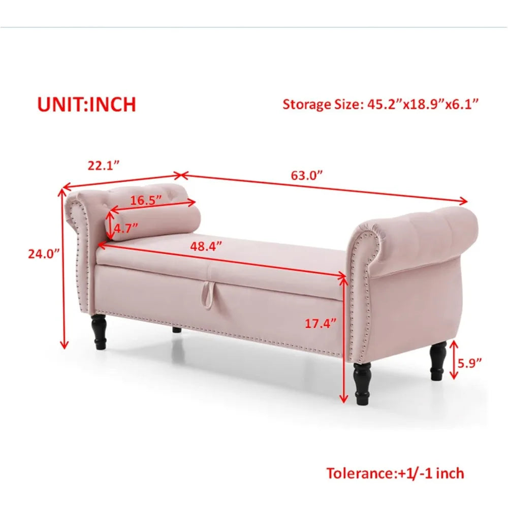 Ljustra Storage Bench Velvet Tufted Ottoman 63 Inch for Bedroom Entryway