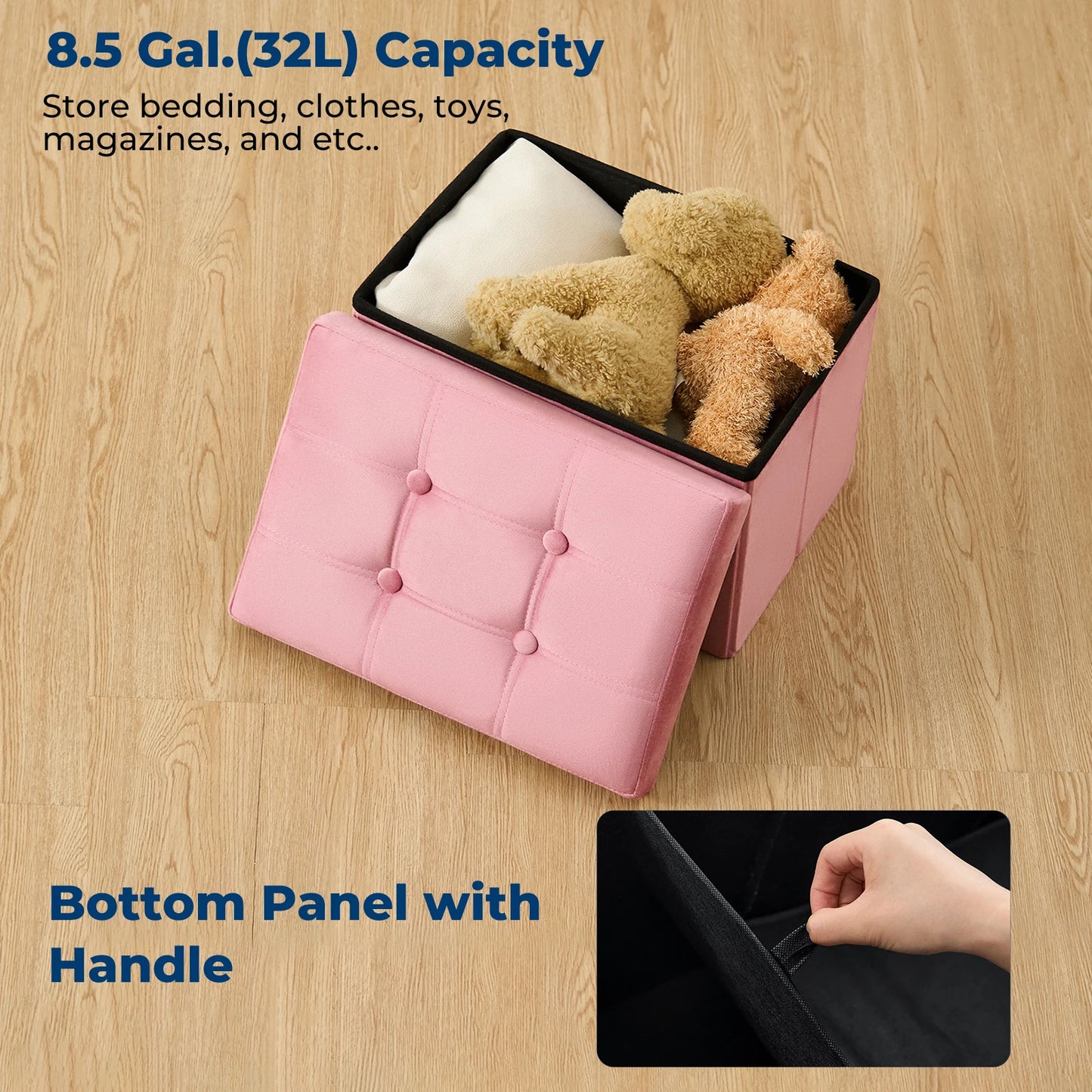 Ljustra 16 Inch Foldable Storage Ottoman Velvet Footrest Stool for Home