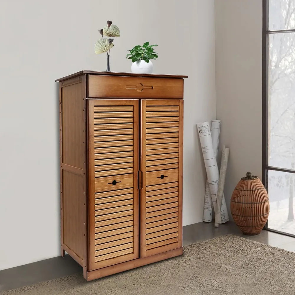 5 Tier Bamboo Shoe Cabinet Organizer Retro Entryway Storage Unit