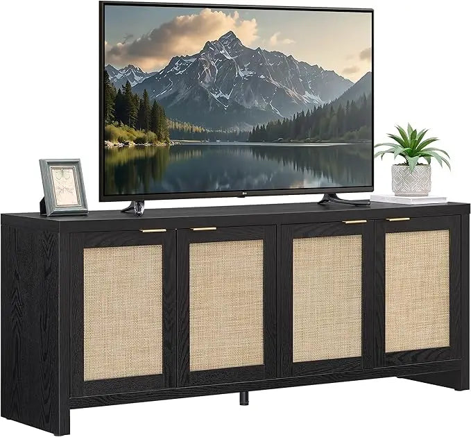TV Stand Rattan Entertainment Center for Living Room Bedroom Storage