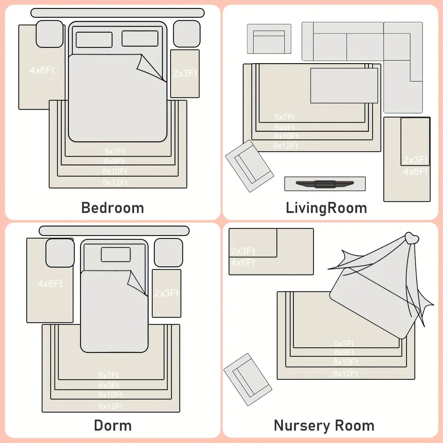 Off-White Soft Shaggy Non-Slip Rug Luxury Plush Carpet for Home Decor