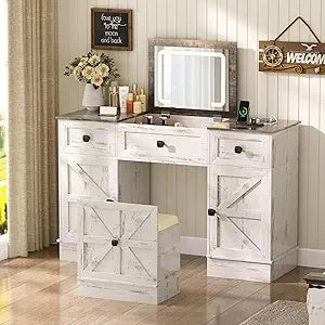 3-in-1 Vanity Desk with LED Lights and Mirror Compact Makeup Table
