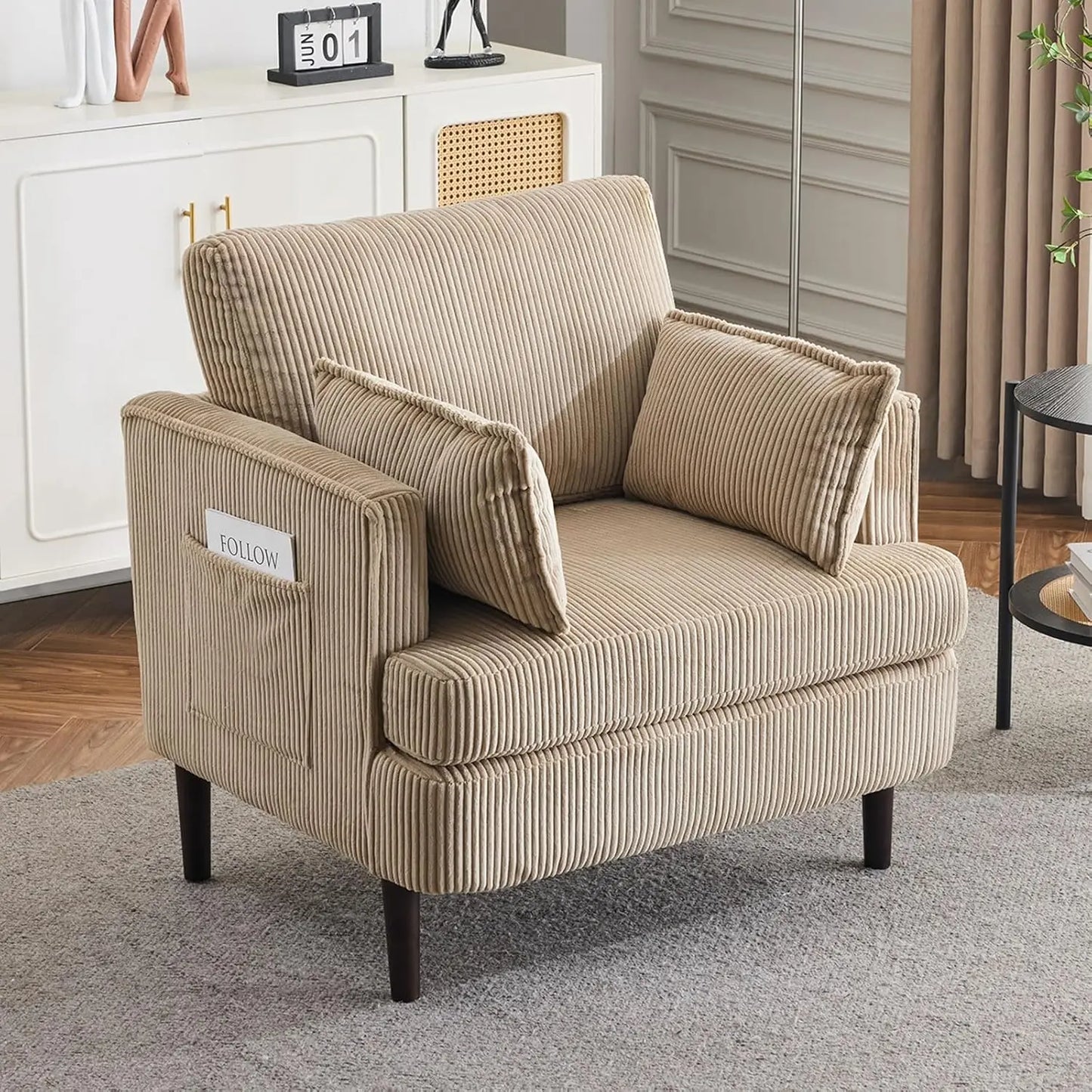 Modern Barrel Accent Chairs Set of 2 Upholstered Armchair with Pillows