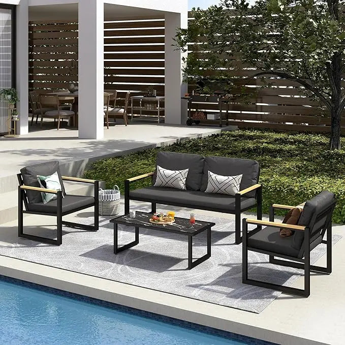 Outdoor Aluminum Sofa Set with Removable Cushions 4 Piece Patio Set
