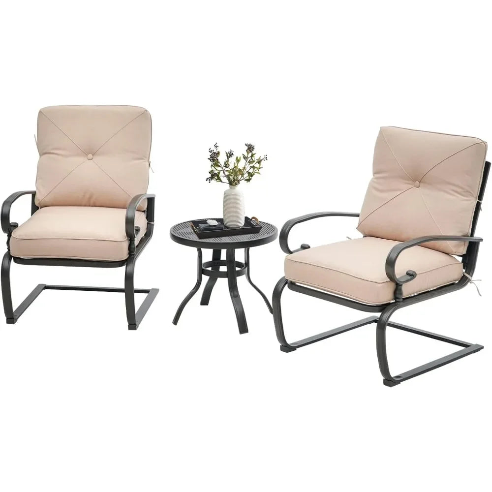 Ljustra Outdoor Bistro Set 3-Piece Cushioned Chairs Table Wrought Iron