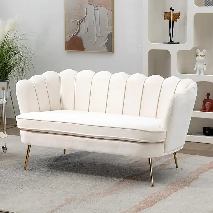 59 Inch Modern Chenille Loveseat Sofa Small Couch with Flower Back