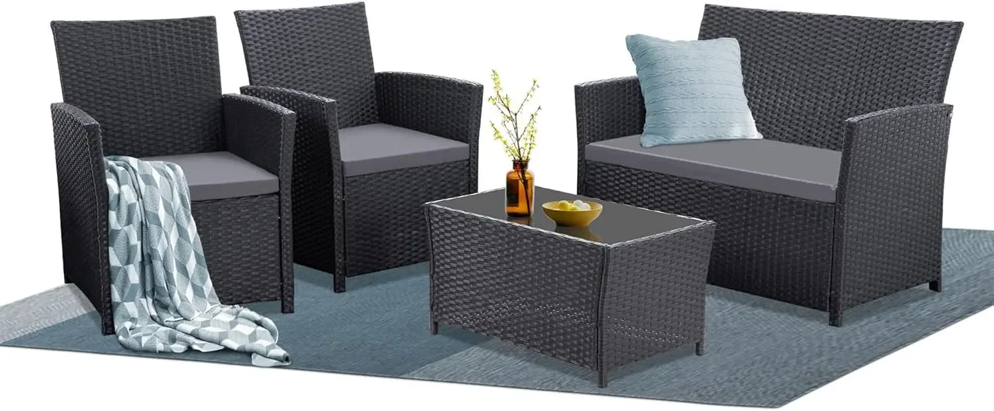 Ljustra 4-Piece Patio Furniture Set Wicker Rattan Sofa Coffee Table