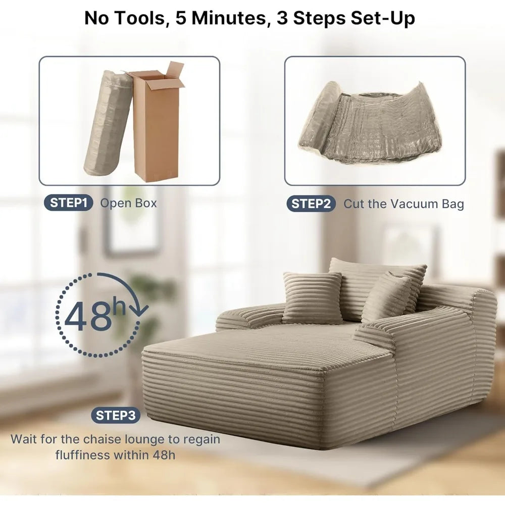 68 Inch Chaise Lounge Chair Indoor Plush Cloud Couch Oversized Sofa Bed