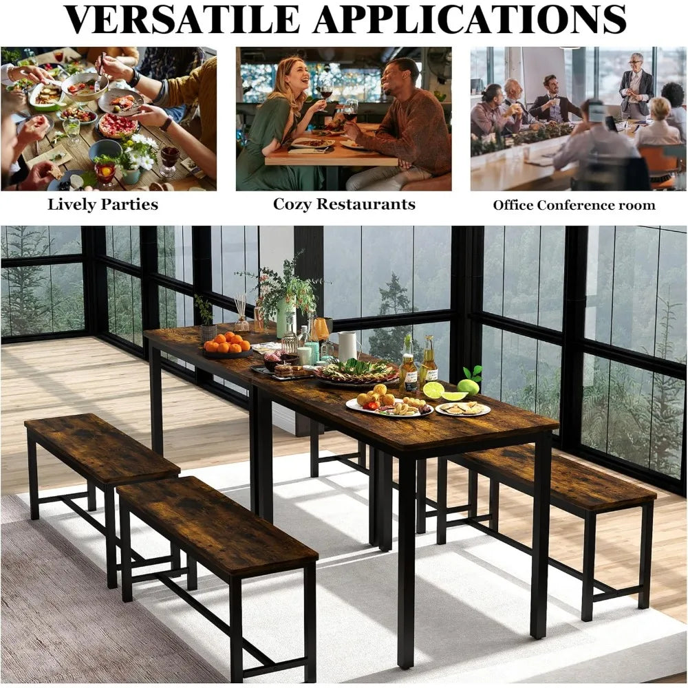 Dining Table Set for 4 with Benches Kitchen Breakfast Nook Furniture