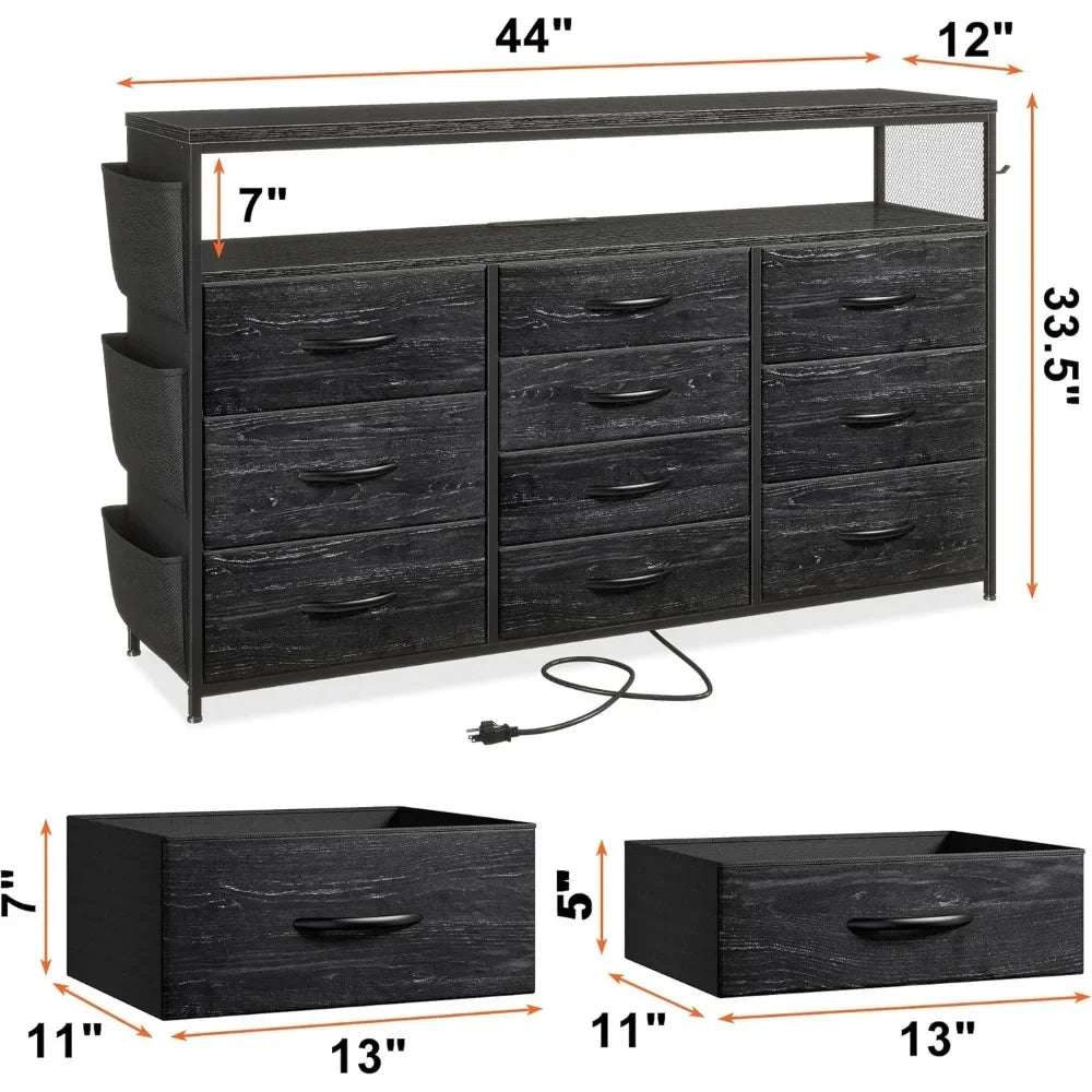 Dresser TV Stand with 10 Drawers LED Lights & Power Outlets for 55" TV