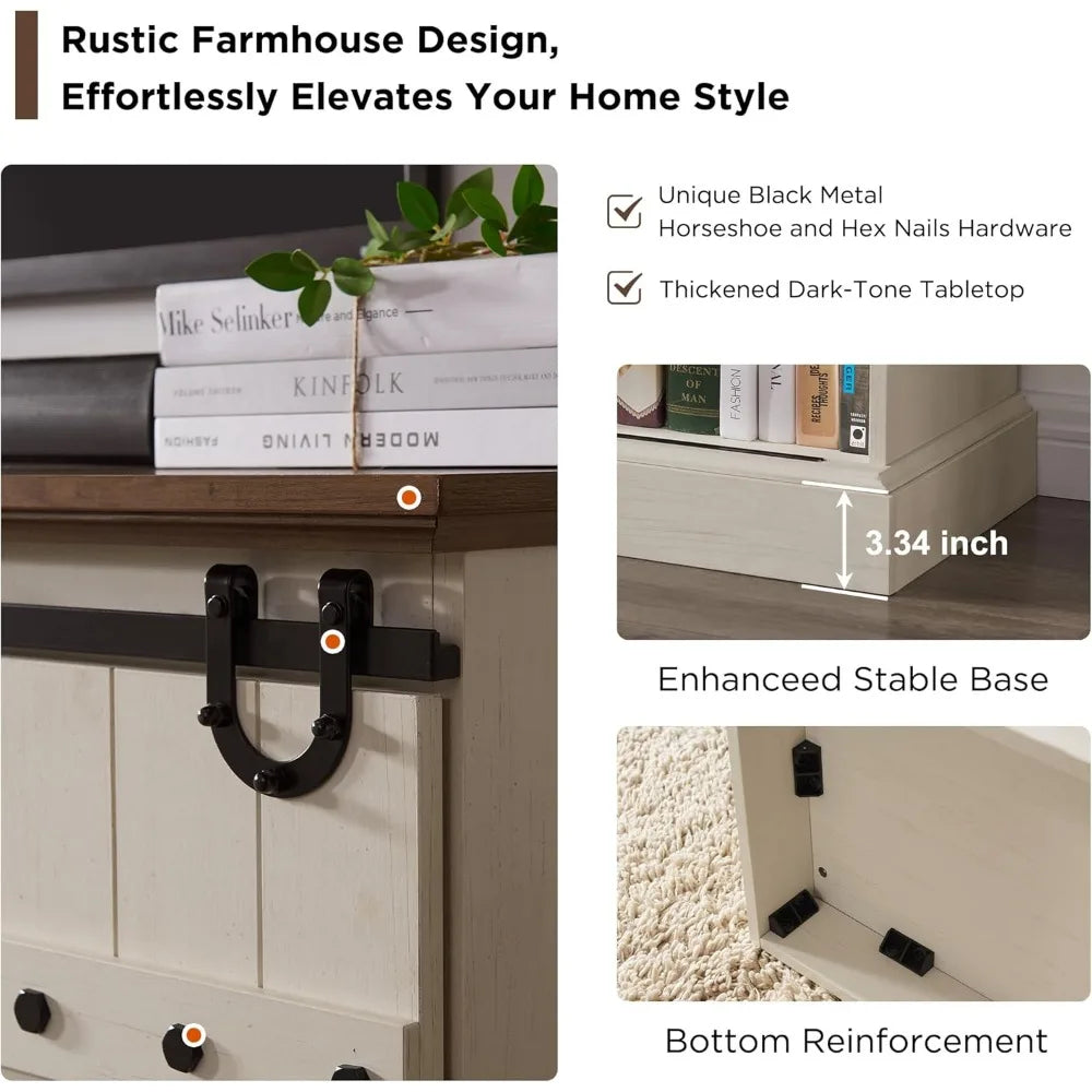 75 Inch Farmhouse Sideboard Buffet Cabinet with Sliding Barn Door