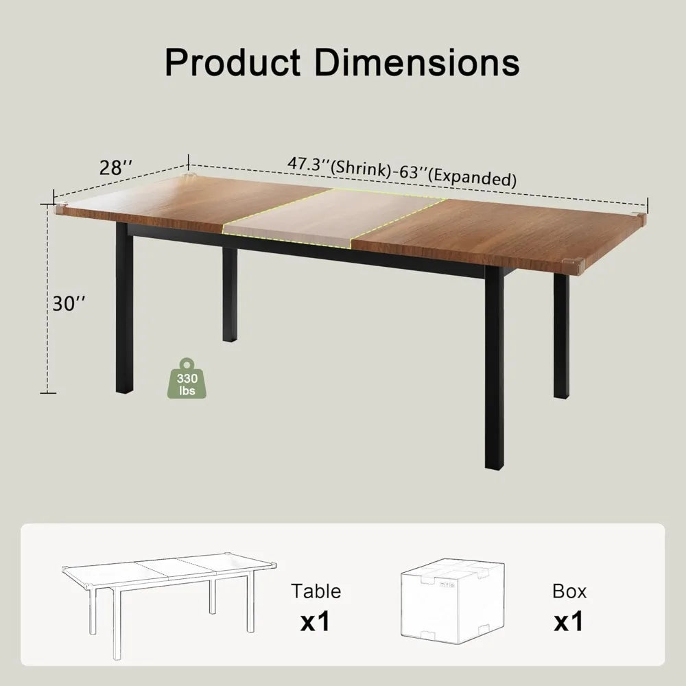 63 Inch Extendable Dining Table Modern Farmhouse for Dining Room Kitchen