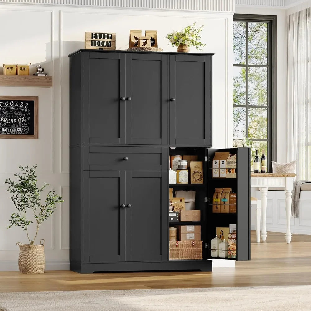 68 Inch Tall Kitchen Pantry Storage Cabinet Modern Hutch Freestanding